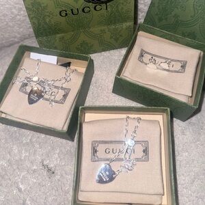 Silver Heart Pendant Necklace, earrings, and bracelet set